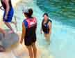 Soo getting out of the water after playing with the dolphins.
